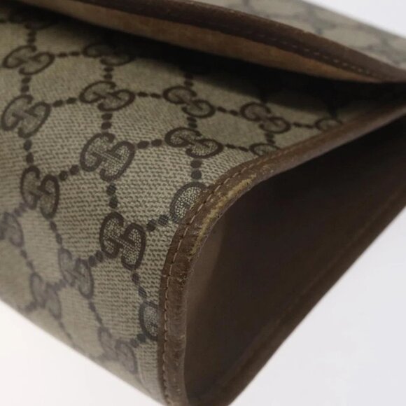 GUCCI GG Supreme Web Sherry Line Clutch Bag PVC Beige Gold - Picture 9 of 16